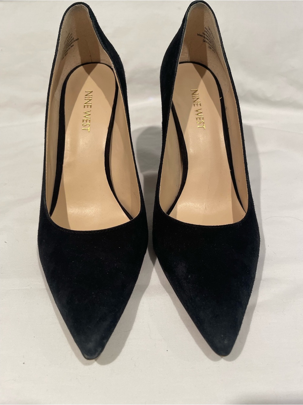 Nine West Black Suede Pointed Pumps with Tan Insole